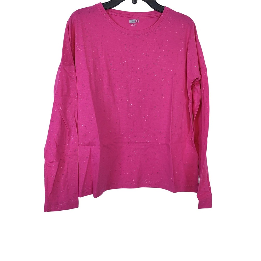 Crazy 8 Girls Hot Pink Silver Sparkle Long Sleeve Scoop Neck Top Size XL/14 NEW